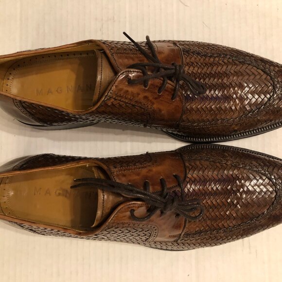 magnanni men\'s brown leather basket weave lace up dress shoes  size: 8.5D main image 7